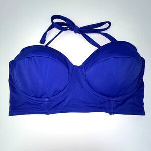 Asos Cobalt Blue Bikini Top Longline Bustier Built in Bra Halter Swimsuit 32DD